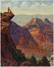 Grand Canyon with indians on outcropping